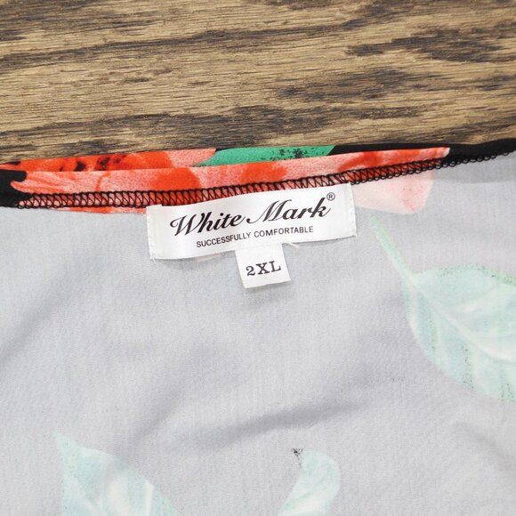 NEW White Mark 3/4 Sleeve Plus Size Cold Shoulder Knit Shirt Top Black Multi 2X - Picture 3 of 5